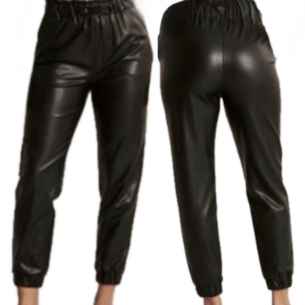 Abercrombie & Fitch Vegan Faux Leather Black Sweatpants Joggers size Small